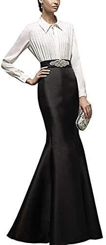 Vista 2 de Diandiai Falda larga de sirena de satén para fiesta de noche, falda de baile de graduación, vestido de mujer negro, Negro