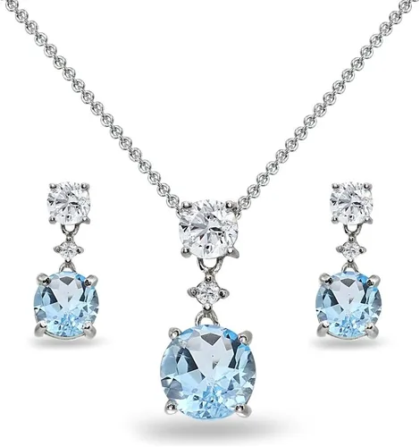 Vista 14 de B. BRILLIANT Plata esterlina genuina, creada o simulada con piedra preciosa y topacio blanco redondo, juego de collar y aretes colgantes de 3