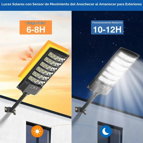 Vista 2 de Farolas solares impermeables para exteriores, 6500K 320°, gran angular, luz solar de estacionamiento 5730LED con sensor de movimiento y control