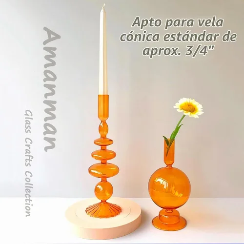 Vista 4 de Portavelas de palo, portavelas de vidrio para centro de mesa, estilo moderno, color ámbar, 4