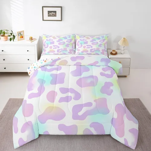 Vista 37 de Erosebridal Juego de edredón rosa para niñas, ropa de cama con estampado de animales para niños y adolescentes, juego de ropa de cama colorido