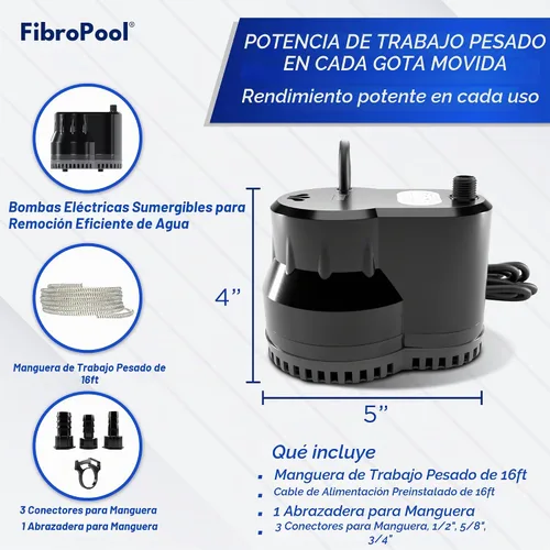 Vista 6 de FibroPRO bomba eléctrica de drenaje para cobertor de invierno para alberca (600 GPH)