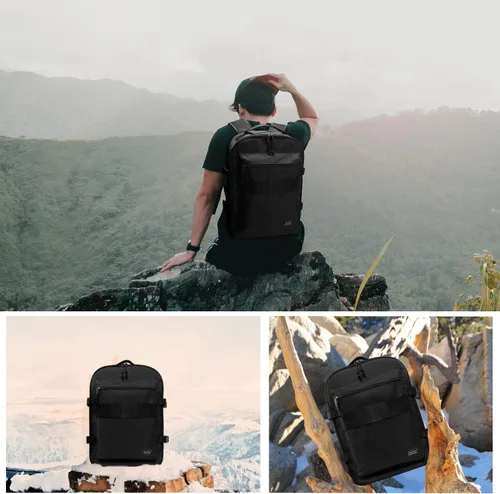 Vista 6 de Mochila de viaje ligera para senderismo, mochila para laptop, 17L de mano para artículos personales, bolsa de fin de semana, unisex, todo negro