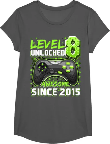 Vista 30 de Level 8 Unlocked Awesome 2015 Video Game 8th Birthday Boy T-Shirt, Negro