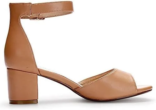 Vista 4 de IDIFU Sandalias de tacón bajo Candie para mujer, puntera abierta, correa gruesa al tobillo, zapatos de vestir de boda, 5