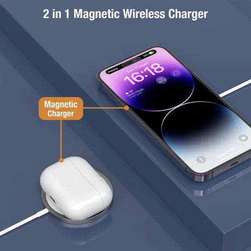 Vista 6 de Cargador inalámbrico magnético para iPhone, almohadilla de carga MagSafe USB C de 15 W, cable de carga magnética rápida tipo C de 3.3 pies