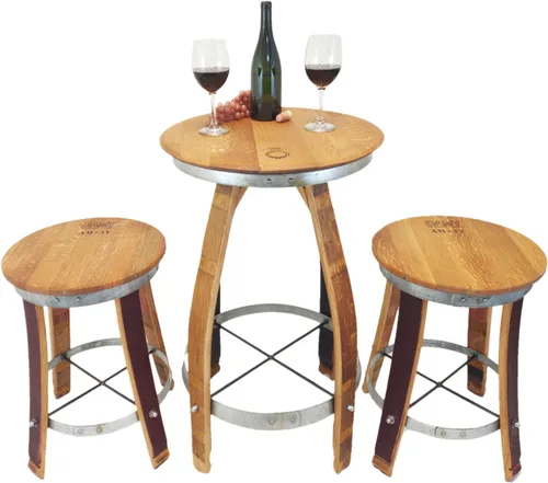 Vista 2 de Juego de pub Taburetes giratorios superiores - Barril de vino hecho a mano Muebles de barril de vino