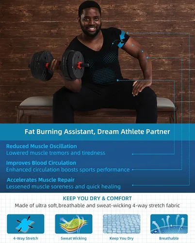 Vista 4 de KOCLES Camisas de compresión Gynecomastia para hombres, faja moldeadora adelgazante para cuerpo, camiseta de entrenamiento con cuello en V