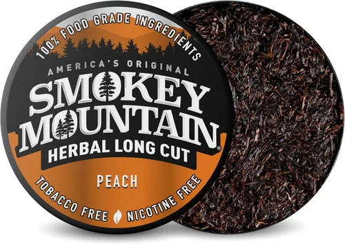 Vista 2 de Smokey Mountain Rapé a Base de Hierbas de Corte Largo – Melocotón – Caja de 10 Latas - Rapé Libre de Tabaco y Nicotina
