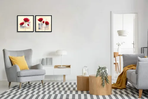 Vista 2 de Wieco Art Arte de pared enmarcado con encanto, impresiones en lienzo de primavera, pinturas al óleo florales abstractas sobre lienzo, arte de pared