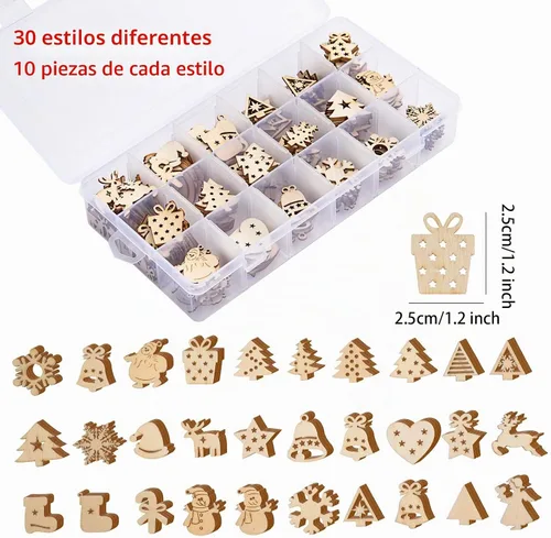 Vista 3 de 300 piezas de mini adornos de Navidad de madera sin terminar, adornos de Navidad de madera, mini rebanada de madera en blanco, manualidades