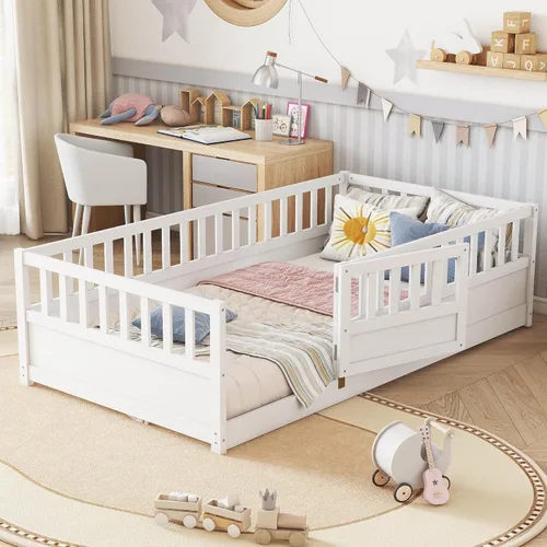 Vista 19 de Cama Montessori de tamaño matrimonial con estantería, luces, listones y Luces grises