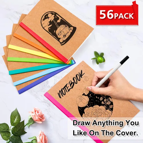 Vista 3 de feela Paquete de 56 cuadernos de composición a granel, con cubierta de papel kraft con rayas universitarias en blanco, diarios de viaje con espinas