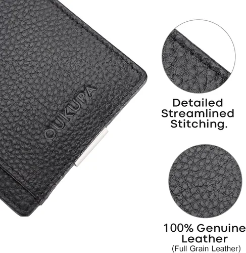 Vista 4 de Cartera para hombre, pequeña cartera de bolsillo frontal con bloqueo RFID, billetera delgada de cuero de grano superior, cartera de viaje delgada