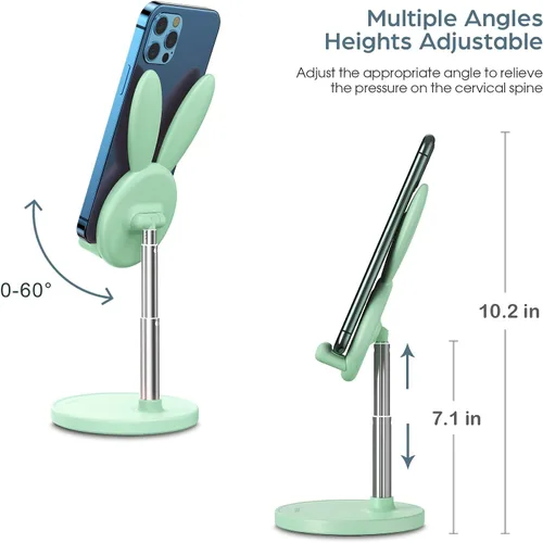 Vista 5 de OATSBASF - Soporte lindo para teléfono celular, soporte ajustable para teléfono con forma de conejo para escritorio, soporte con carcasa gruesa