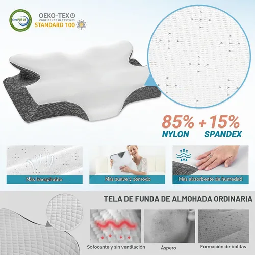 Vista 5 de Elviros - Almohada cervical de espuma viscoelástica con funda de almohada extraíble