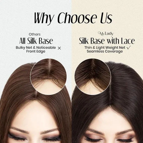 Vista 5 de MY-LADY Extensiones de cabello humano para mujeres, cabello real humano delgado, base de seda de 10 * 12 cm, con encaje, 130% de densidad, con clip