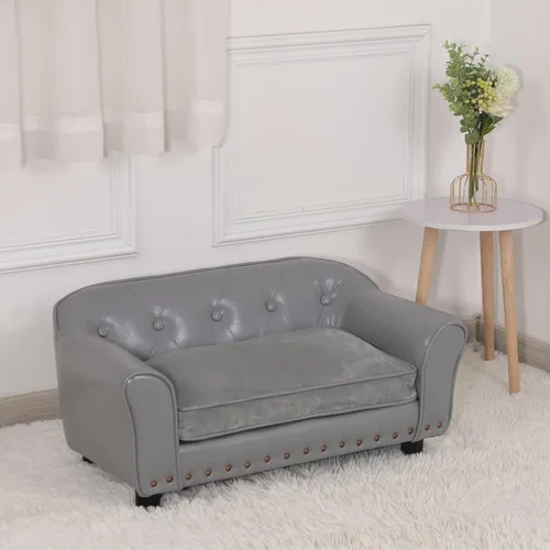 Vista 5 de Sofá para perros, cama para cachorros, sofá para gatos, sofá para mascotas, silla para perros, cama pequeña para mascotas, con clavos de cobre y Gris