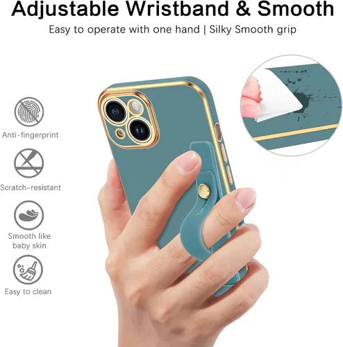 Vista 2 de GUAGUA Funda para iPhone 15 de 6.1 pulgadas con soporte para correa de muñeca, delgada, suave, galvanizada, TPU iPhone 15, funda protectora a prueba