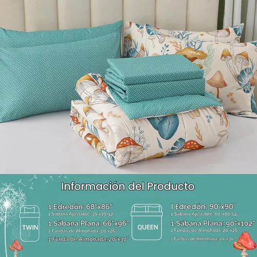 Vista 7 de Dinjoy Juego de edredón de 6 piezas para niñas, juego de ropa de cama colorido de arcoíris degradado tamaño individual, cama en una bolsa para niños
