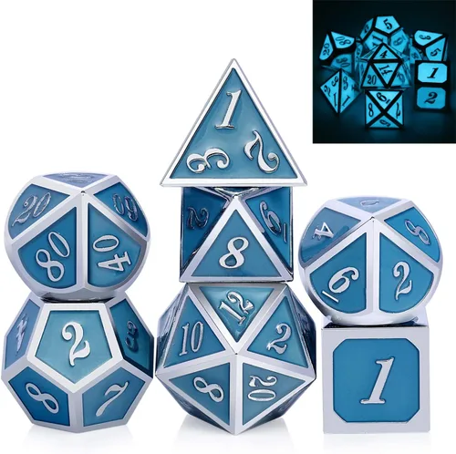 Vista 48 de DNDND - Dados de diseño antiguo, 7 dados de metal de latón con caja de metal para juegos de mesa como Dungeons and Dragons