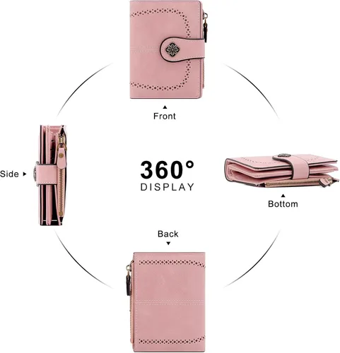 Vista 3 de defway Cartera pequeña para tarjetas para mujer, cartera para mujer con soporte para tarjetas de bloqueo RFID, bolso pequeño compacto para mujer, 16