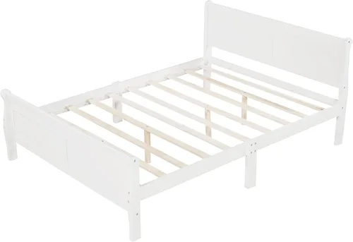 Vista 7 de SOFTSEA Base de cama matrimonial con cabecero y estribo, cama de plataforma de madera maciza con soporte de listones de madera/no necesita somier