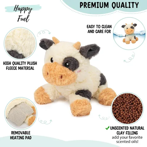 Vista 6 de Vacas de peluche microondables y ponderadas - Almohadilla de calentamiento sin olor de 1.5 libras para aliviar los calambres menstruales, el dolor