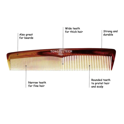 Vista 3 de Peine de peluquería profesional Master Barber y Salon Antiestático Resistente al Calor Peine Fuerte y Duradero, Dientes Medianos y Finos en Ámbar