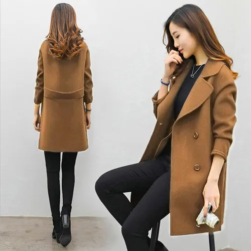 Vista 2 de JEGULV Gabardinas largas elegantes para mujer, ligeras, con frente abierto, color sólido, chaquetas para exteriores, cuello de solapa con muescas