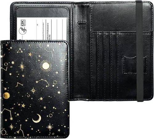 Vista 12 de Mymazn Portatarjetas de pasaporte y vacunación Combo de portatarjetas para pasaporte y cartera de viaje con tarjetero de vacunación, funda