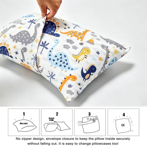 Vista 4 de Paquete de 2 fundas de almohada para niños pequeños, 100% algodón de 14 x 19 pulgadas, se adapta a almohadas de ropa de cama de niños pequeños de 14