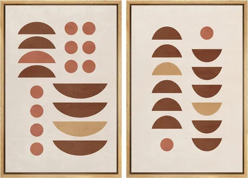 Vista 131 de SIGNFORD Lienzo enmarcado para pared, juego de arte geométrico retro de mediados de siglo, plantas forestales, ilustraciones con formas abstractas