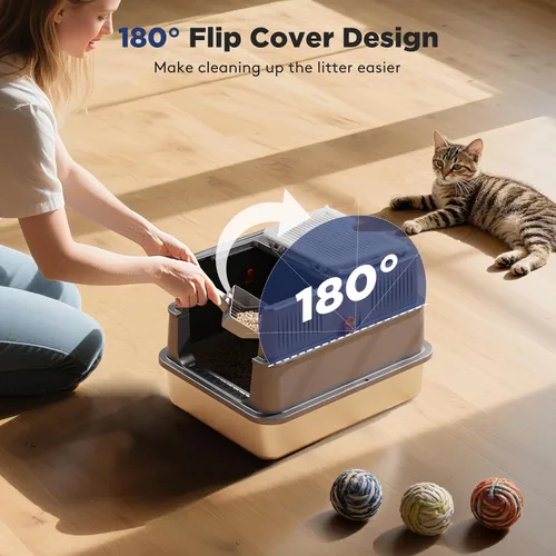 Vista 3 de FURTIME Pequeña caja de arena de acero inoxidable con tapa para gatito, caja de arena cerrada de metal para gatos pequeños, caja de gato con caja