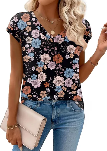 Vista 26 de Zeagoo Camisetas de manga corta con cuello en V para mujer, ropa de negocios, ropa de trabajo, ropa de moda