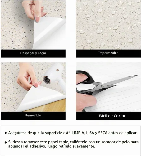 Vista 7 de LACHEERY Papel adhesivo de granito beige para encimeras, papel adhesivo de terrazo beige impermeable, para despegar y pegar, encimeras de granito