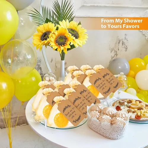 Vista 5 de Demissle Juego de 50 recuerdos de fiesta de boda, regalos de jabón de girasol para invitados con etiqueta de agradecimiento, bolsas de regalo
