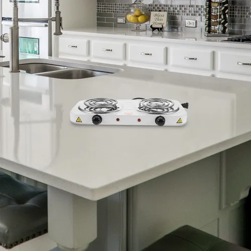 Vista 6 de Estufa eléctrica de doble quemador para encimera, placas calientes de bobina de acero inoxidable con protección contra sobrecalentamiento y fugas