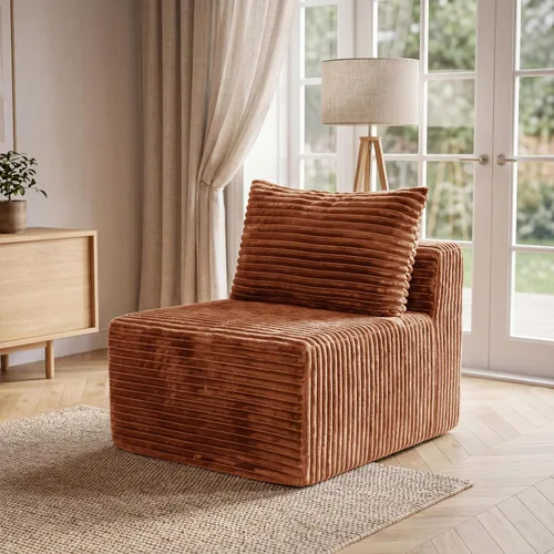 Vista 43 de Sofá otomano modular de pana de 28 pulgadas sin hueso, sofá otomano seccional para sala de estar, color beige