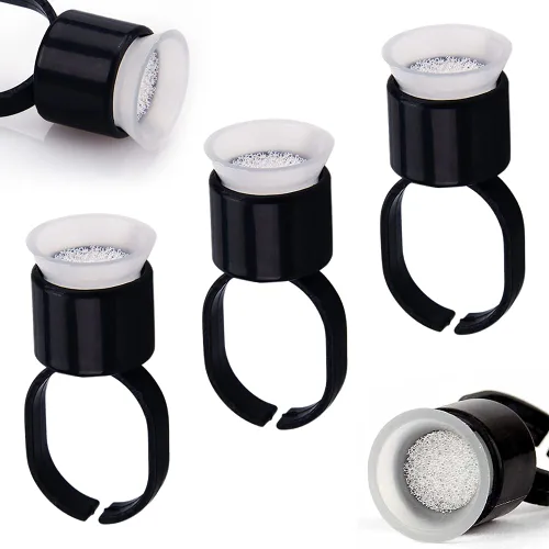 Vista 8 de Vasos de anillo de tinta, 50 anillos de pigmento, anillos de pegamento de pigmento de microblading con copas de tinta de esponja, tapas