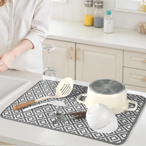 Vista 5 de Subekyu Paquete de 2 tapetes de secado de platos, 24 x 18 pulgadas, de microfibra, ultra absorbentes, para encimera de cocina, almohadilla de secado