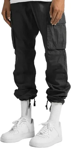 Vista 3 de Pantalones tipo cargo para hombre, casuales, pantalones atléticos, holgados, pantalones de senderismo para uso al aire libre, con bolsillos