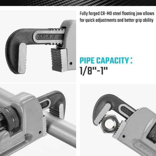 Vista 3 de DURATECH Llave de tubo recto de aluminio de 8 pulgadas de servicio pesado, ajustable, forjada por goteo, supera el estándar GGG