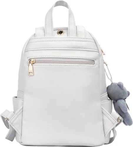 Vista 4 de KKXIU Mochila pequeña de cuero sintético acolchado Mini Daypack para mujer Moda Señoras Bookbag con borla