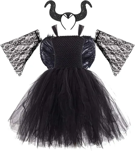 Vista 2 de IMEKIS Disfraces de ángel y diablo para niñas disfraz de Halloween alas con halo de diadema de varita cuerno de diablo horca para cosplay para niños