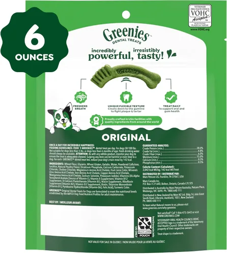 Vista 10 de Greenies Golosinas dentales naturales para perros adultos recomendadas por veterinarios, tamaño grande, sabor original, paquete de 6 onzas, 4
