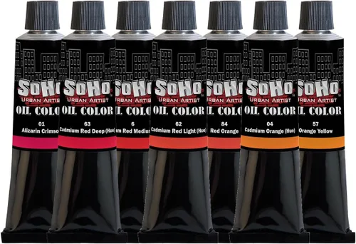 Vista 18 de Soho Urban Artist Juego de tubos de pintura al óleo de 24 a 0.4 fl oz, aceites de triple fresado con linaza refinada, aplicación suave, mezclas