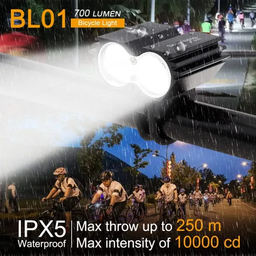 Vista 5 de SecurityIng Luz LED impermeable de 700 lúmenes para bicicleta, 4 modos, lámpara de bicicleta súper brillante + batería recargable de 8.4 V +