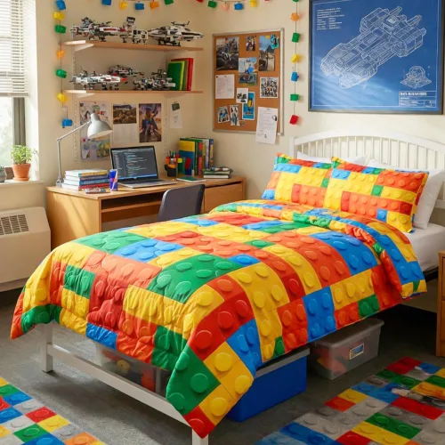 Vista 5 de BlessLiving Ropa de cama de bloques de construcción para niños: juego de edredón de microfibra cepillada suave para todas las estaciones con 2 3