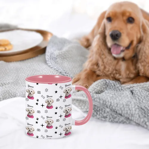 Vista 6 de Taza personalizada para perro, divertida taza de café con nombre de foto de mascota, taza de cara de perro de 11 onzas, taza personalizada